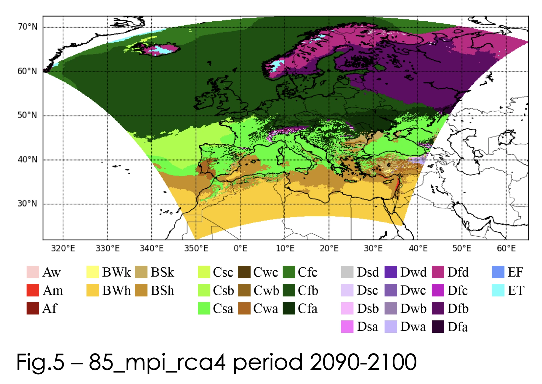 Projected Koppen climate classification for 2090 to 2100