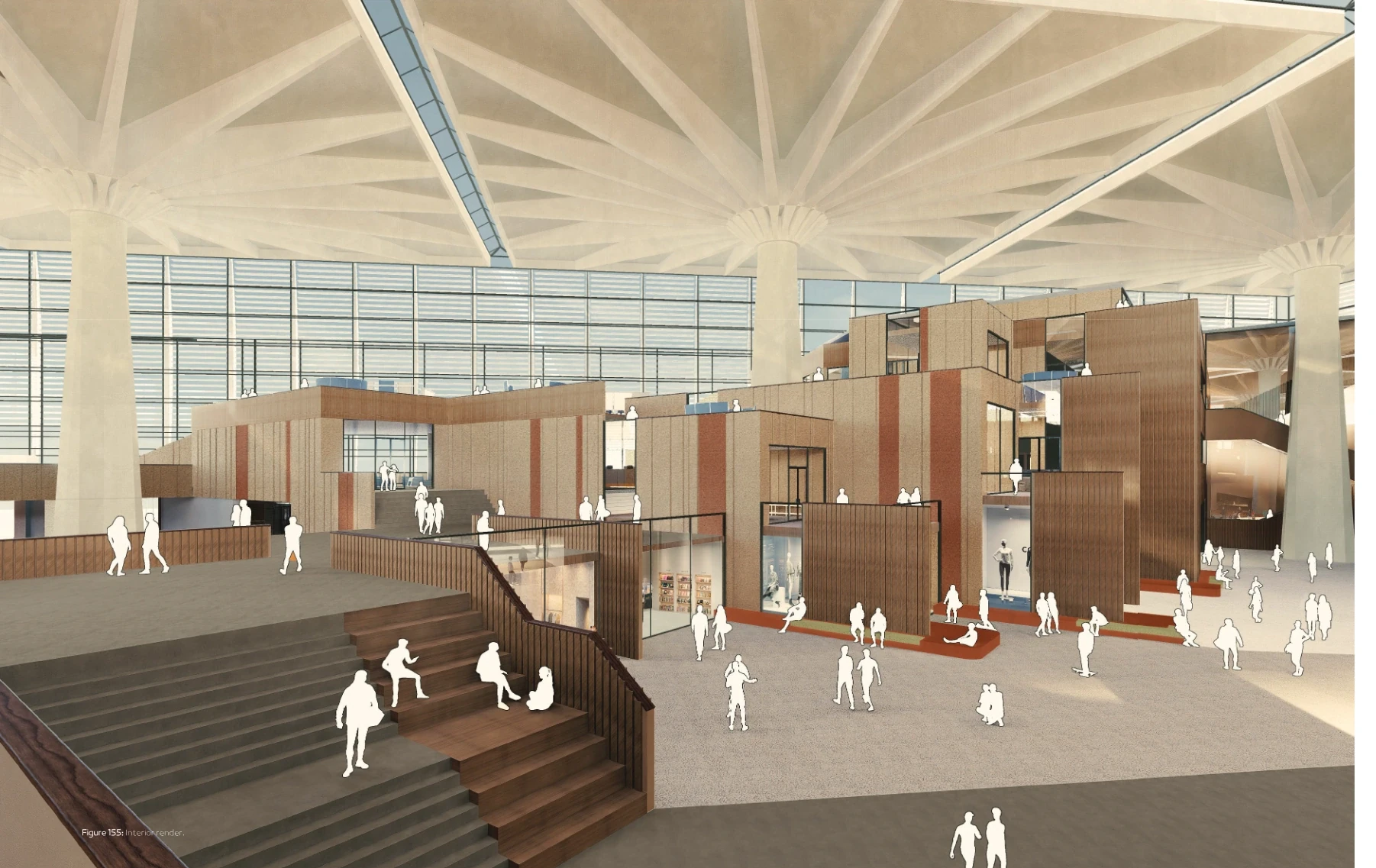 Interior proposal beneath Palazzo del Lavoro's Nervi roof