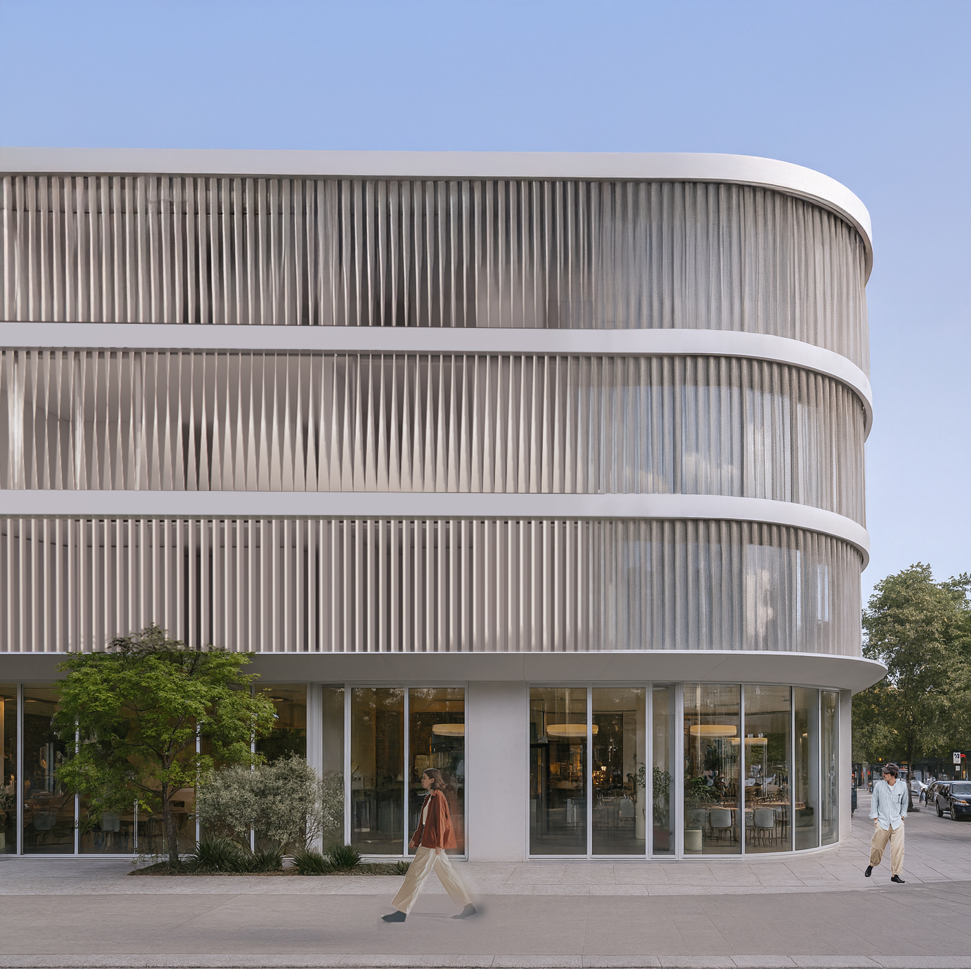 Exterior view of the twist-fin shading facade